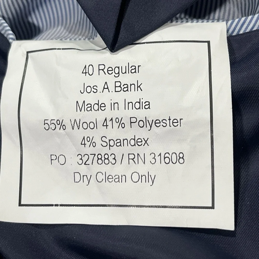 Jos A Bank Tailored Fit Sport Coat 40R Blue Wool Poly Stretch Unstructured 31608